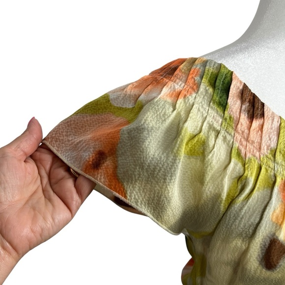 ANTHROPOLOGIE Tabitha Zoya SILK Watercolor Floral & Gray Pleated Dress Size 6 - Picture 7 of 11